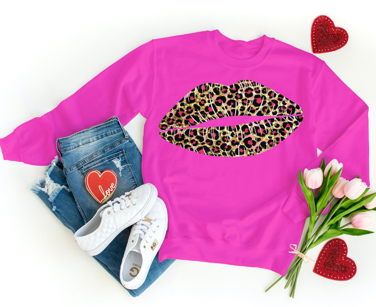 Pink Leopard Print Lips Sweatshirt