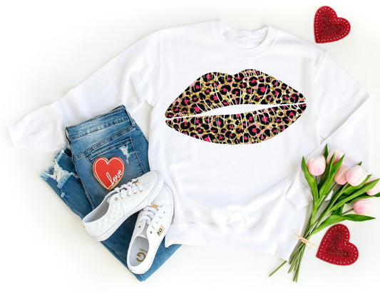 Pink Leopard Print Lips Sweatshirt