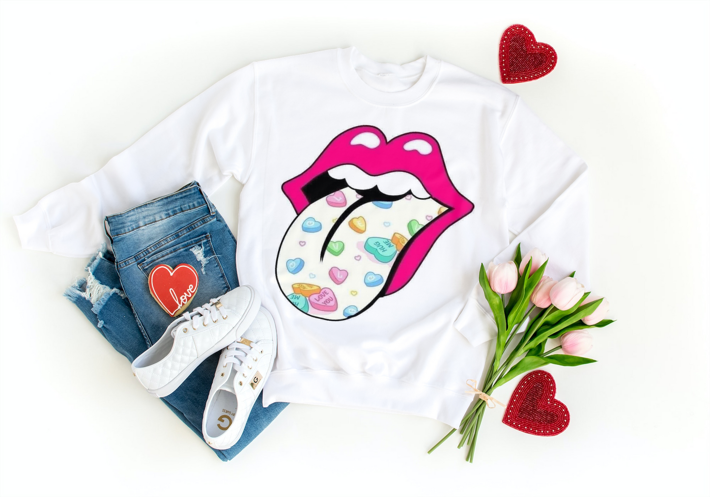 Pink lip v-day tongue shirt