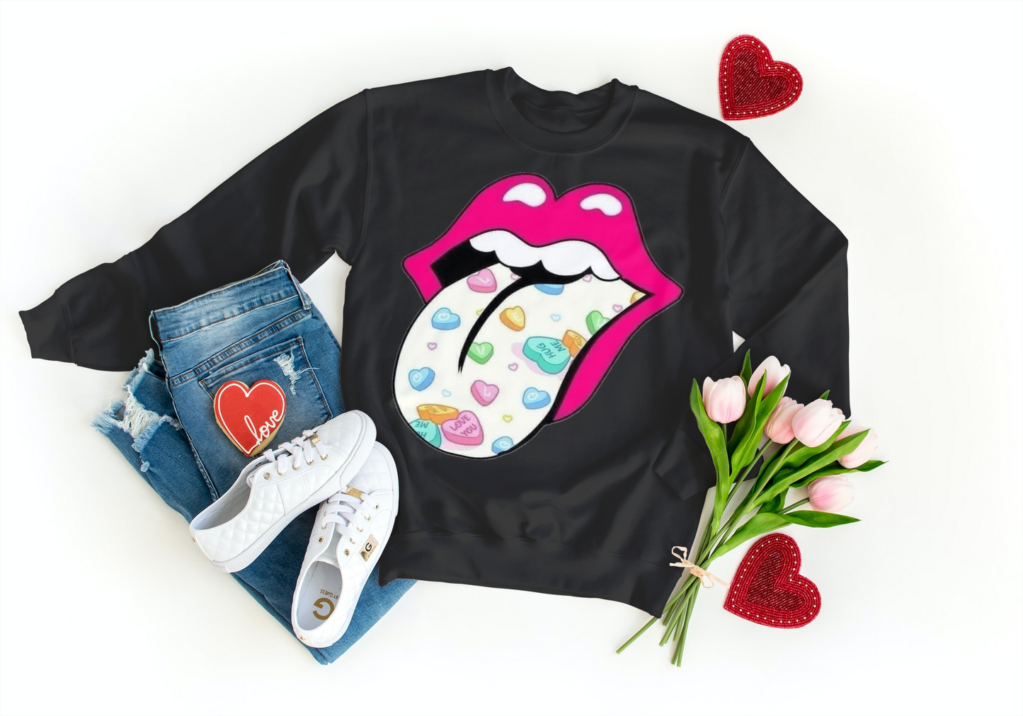 Pink lip v-day tongue shirt