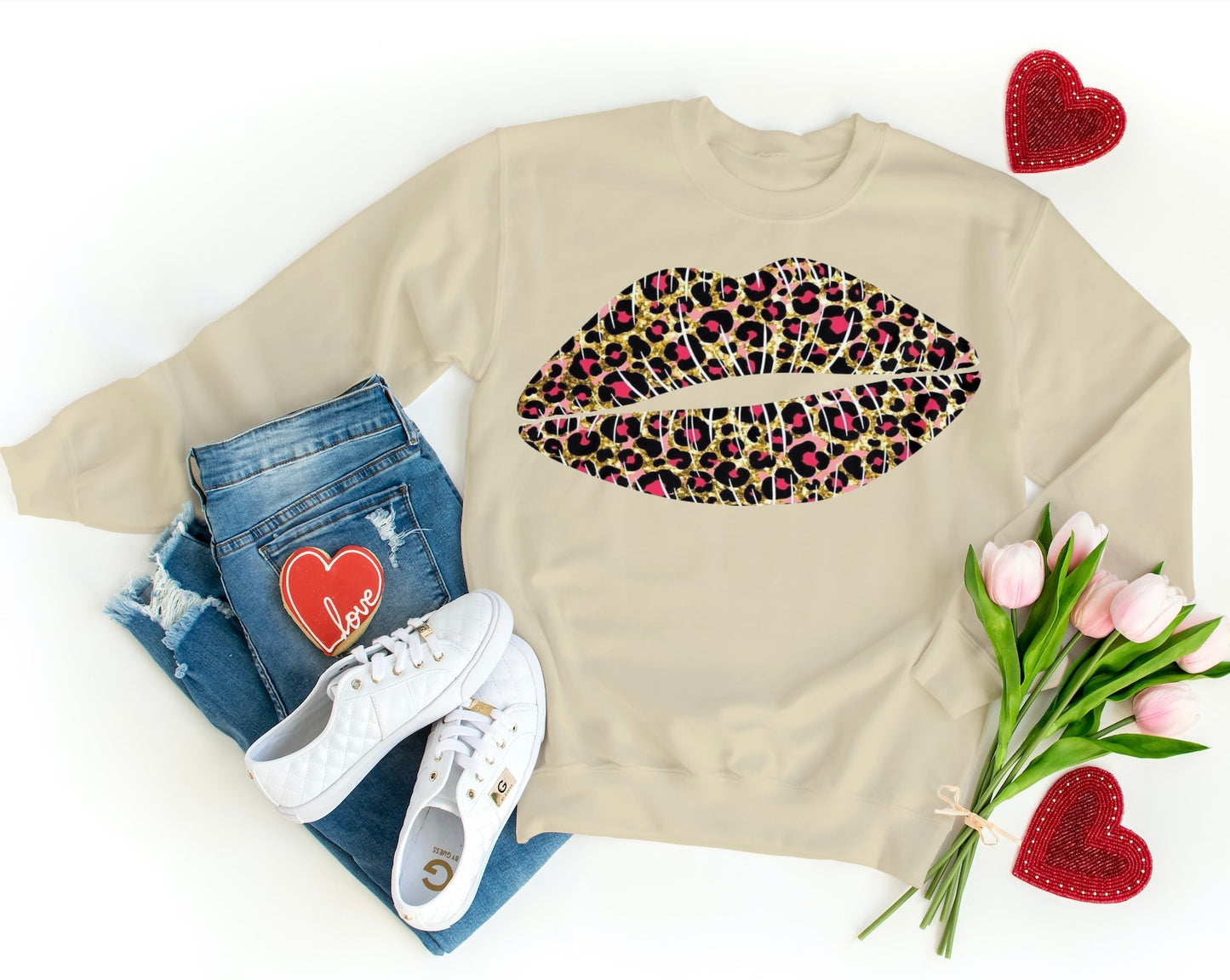 Pink Leopard Print Lips Sweatshirt