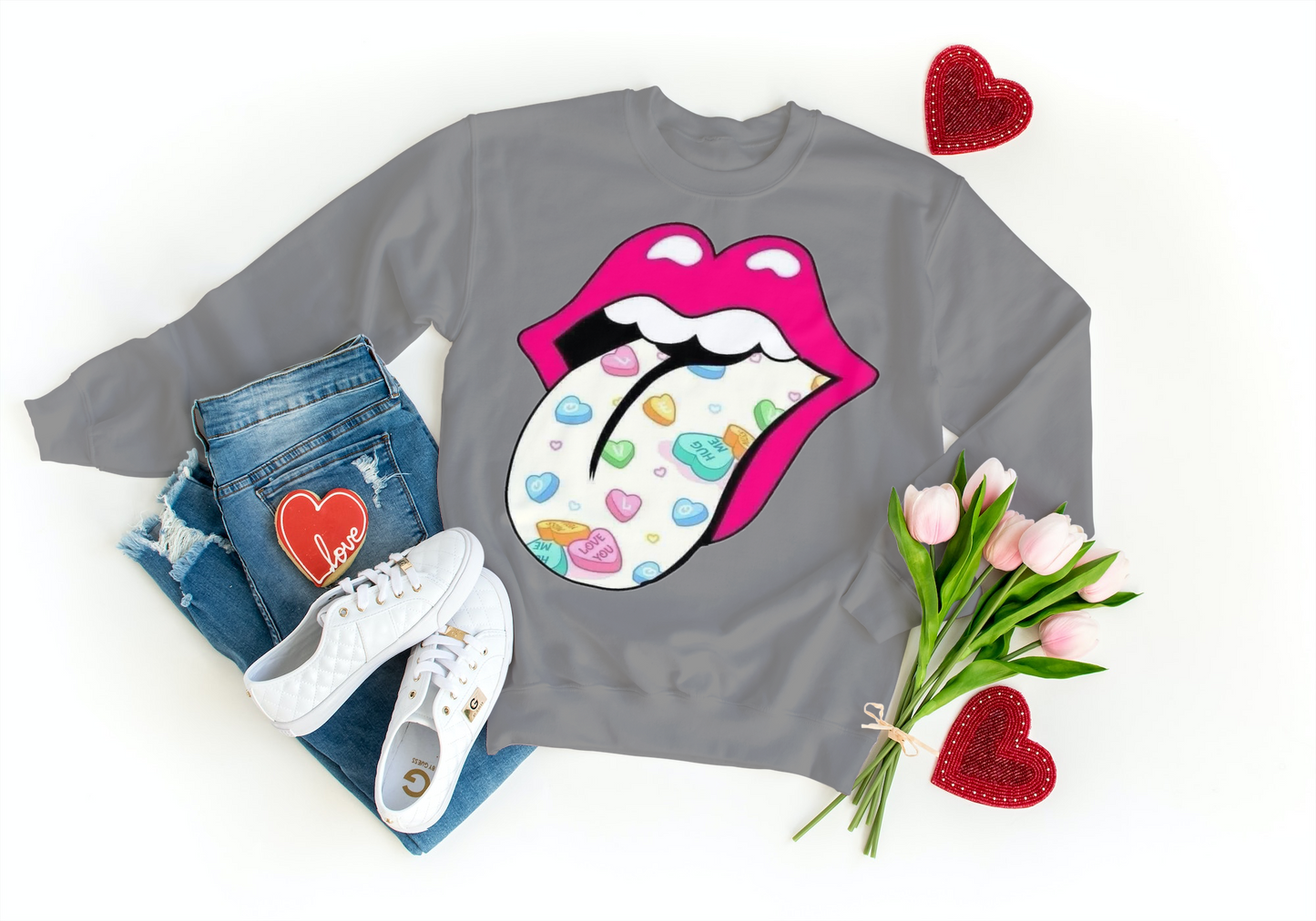 Pink lip v-day tongue shirt