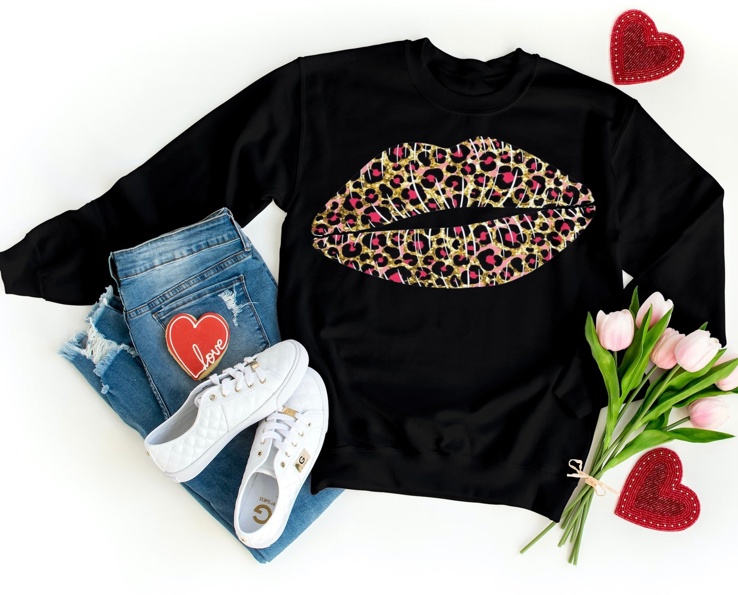 Pink Leopard Print Lips Sweatshirt