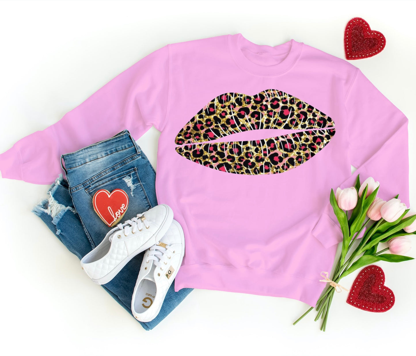 Pink Leopard Print Lips Sweatshirt